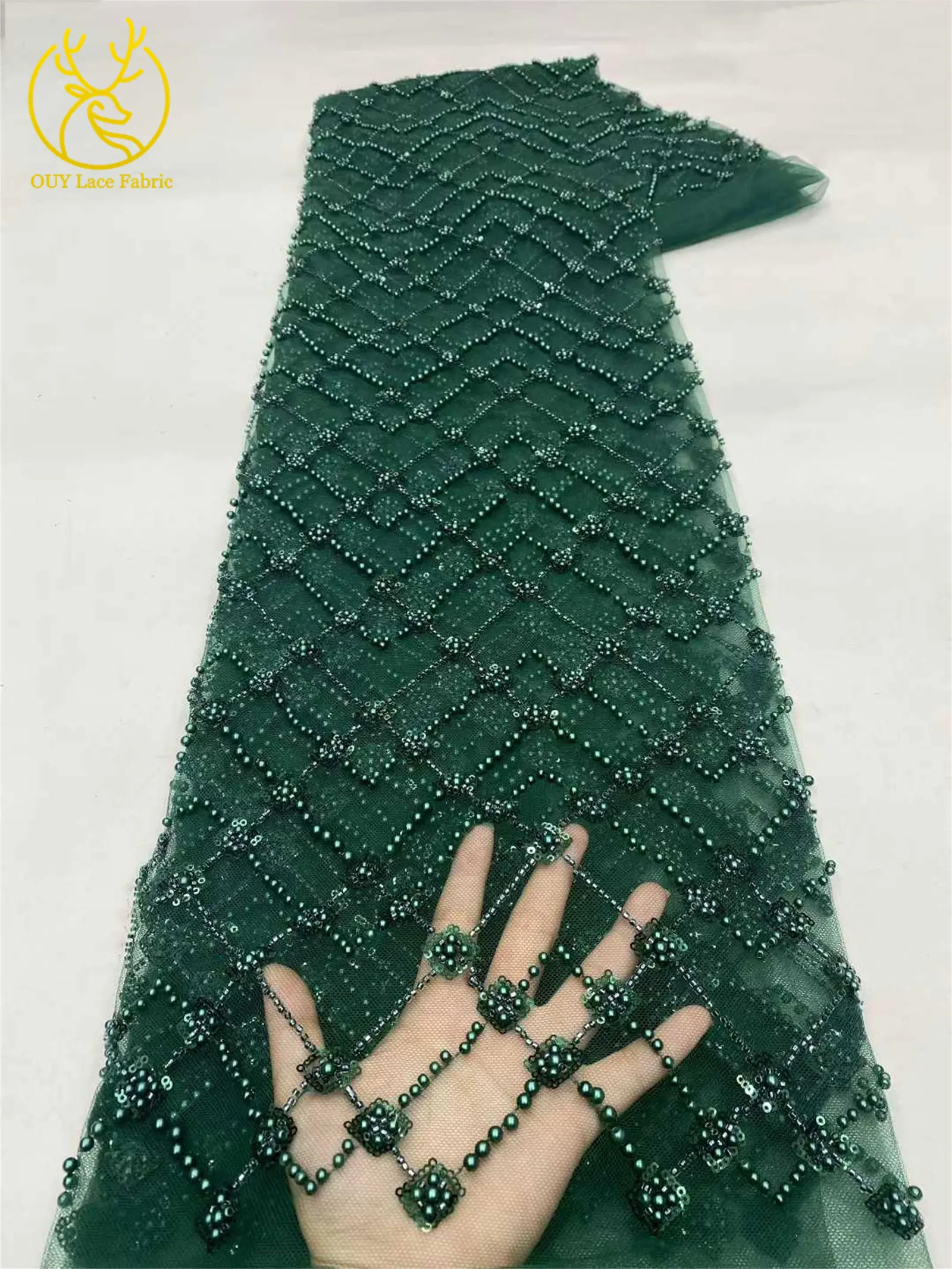 Champagner Luxus Afrikanischer Bräutigam Perlen-Spitzenstoff 2026 Hochwertige Spitze Brautkleid-Spitze Nigerianischer Pailletten-Spitzenstoff – Detail 18