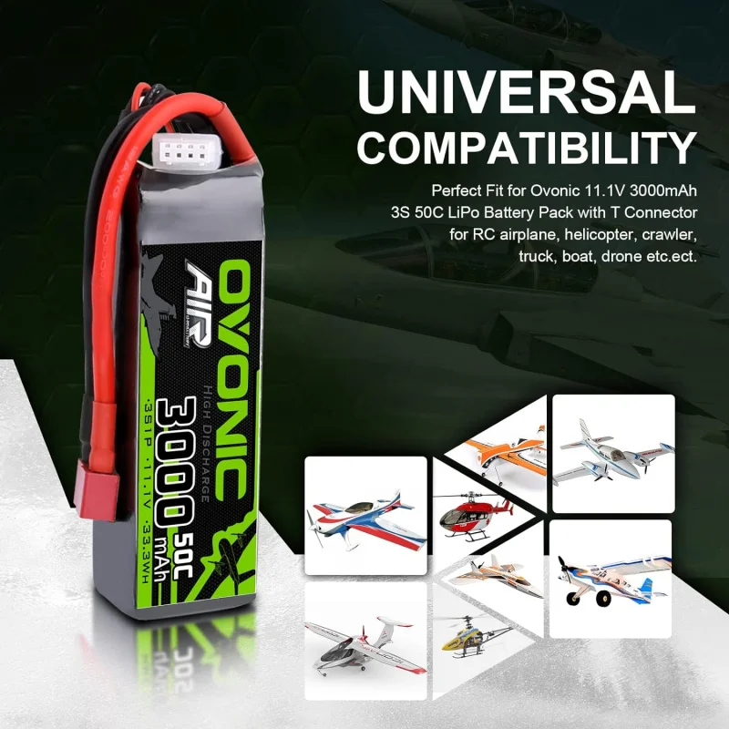 OVONIC 3S Lipo Battery 50C 3000mAh 11.1V Lipo Battery with Dean-Style T Connector for RC Airplane Helicopter Quadcopter RC Car T