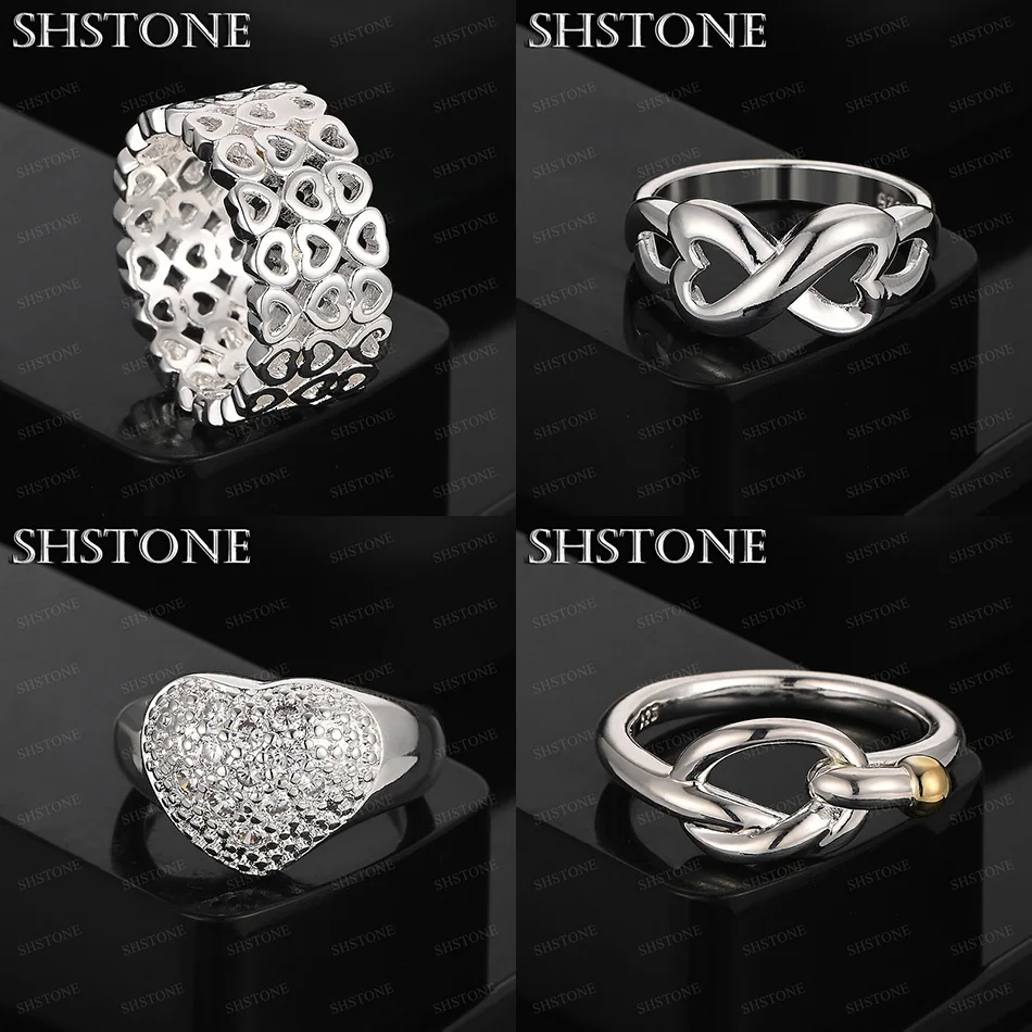 

Size 7-10 925 Sterling Silver Heart Pattern Knotted Round Ring Women Birthday Party Jewelry Accessories Valentine's Day Gift