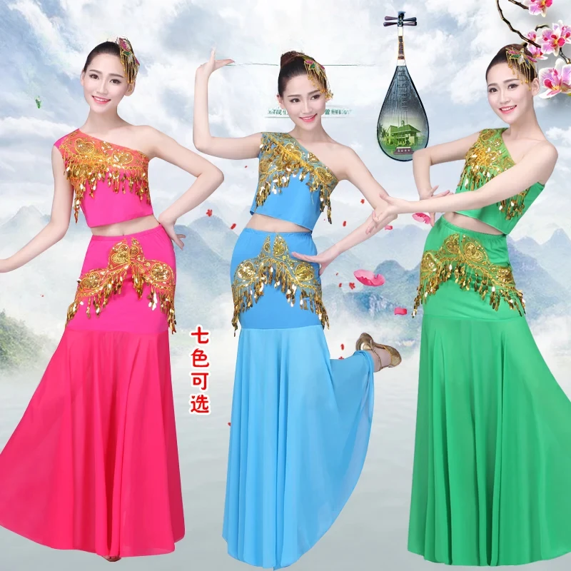 Kostium taneczny Kostium Paw Taniec Sztuki Egzamin Torby Biodra Długa spódnica typu fishtail Cekiny Kostiumy grupowe