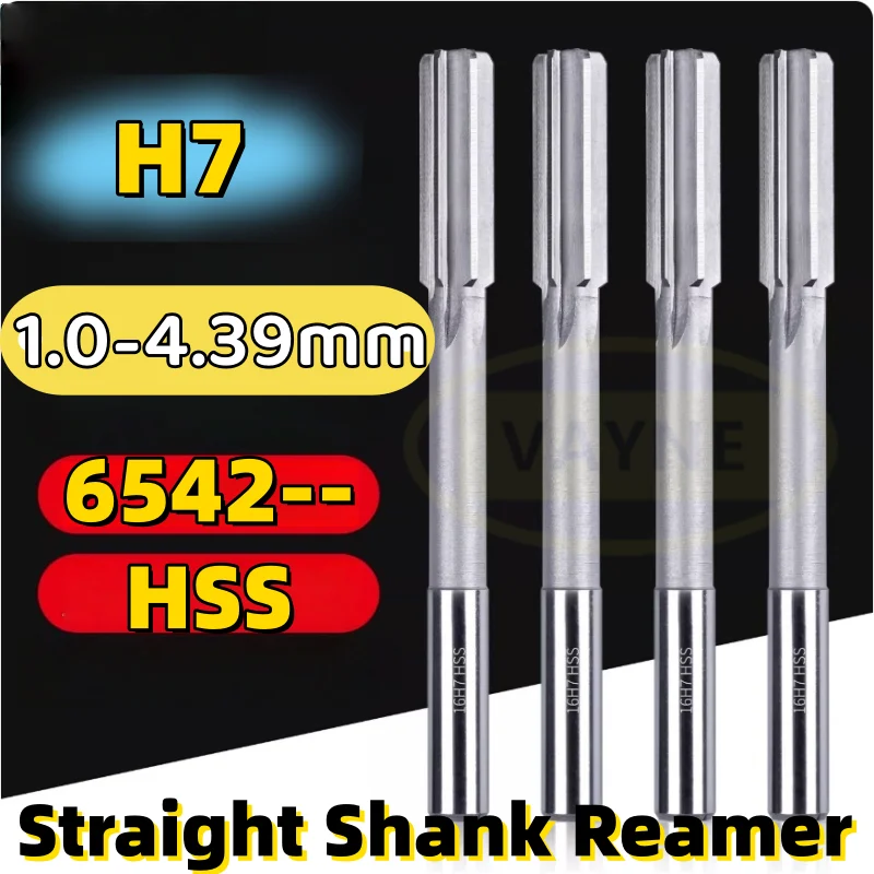 

H7 Machine Reamer Harden 6542 HSS Straight Shank Chuck Milling Reamer 4/6 Flute 1.0mm-4.39mm Milling Cutter Flat Bottom 1pcs