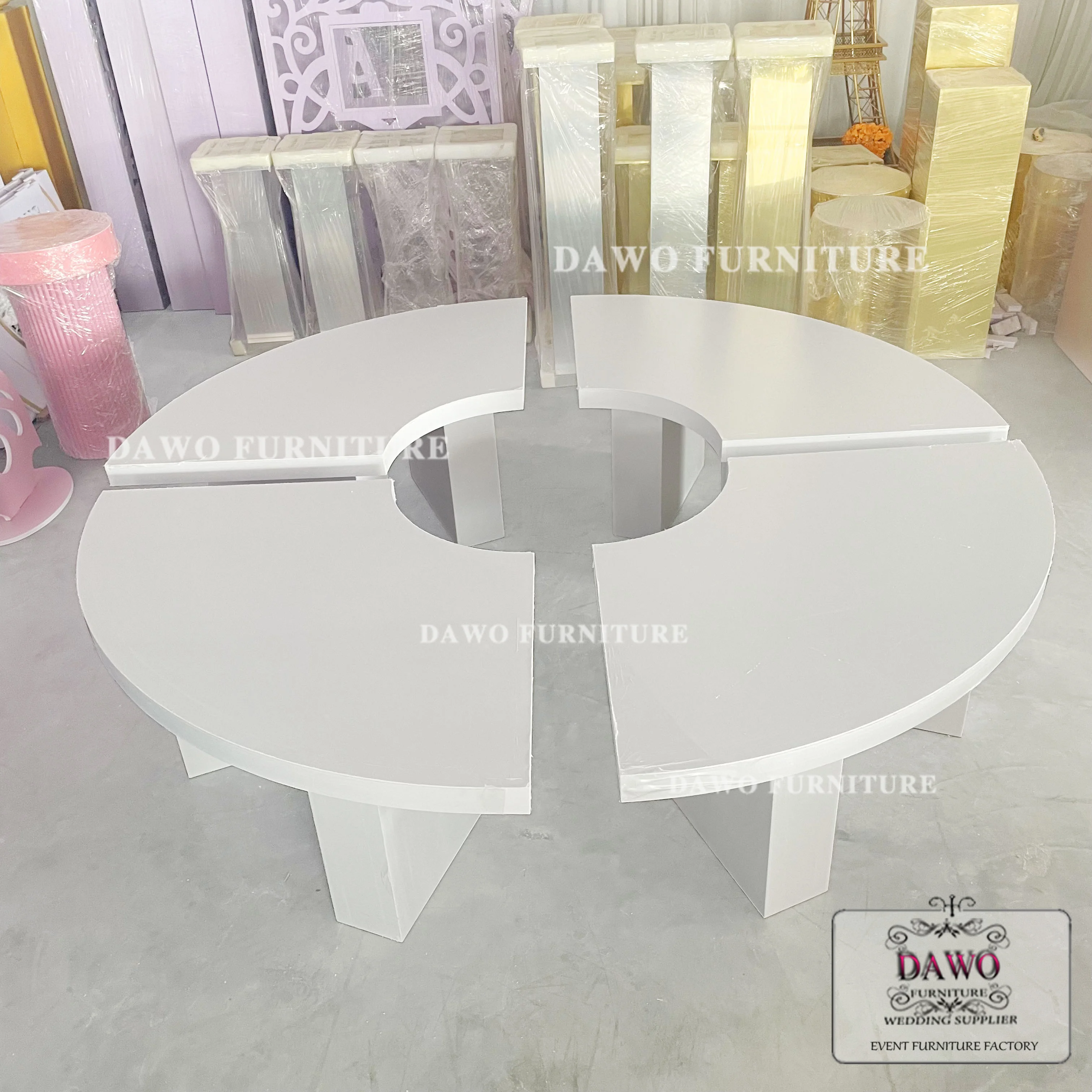 طاولة أطفال للأطفال من البلاستيك الأبيض Mdf طاولة حفلات مستديرة كبيرة #5
