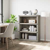 3 Tier Wooden Bookcase Farmhouse Book Shelf with Storage Open Display Bookshelves Low Book Case Home Decor Furniture Grey