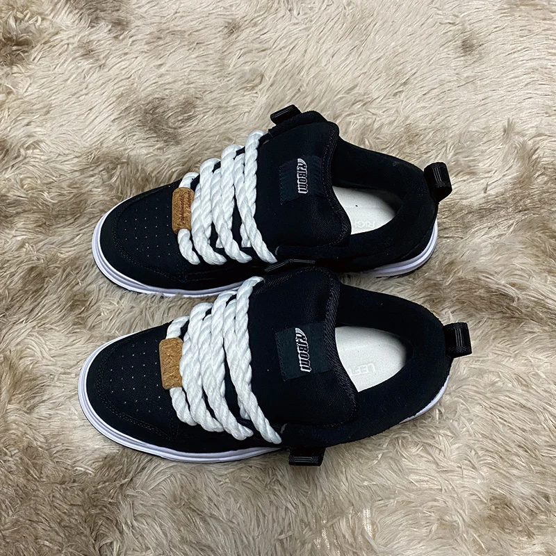 Large Size Low-Top Sneakers, Black Patchwork Thick-Tongue Loafers, Casual Shoes, Sports Skate Shoes, Light Luxury Versatile Couple's Niche Retro Outdoor Street Fashion