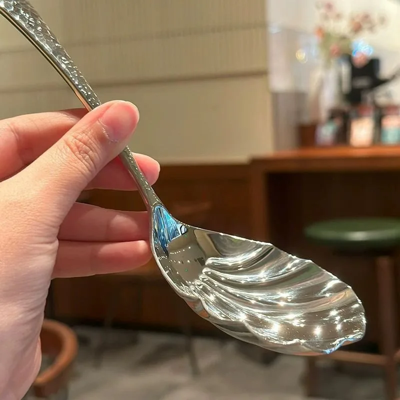 Thickened Stainless Steel Meal Sharing Spoon Stirring Common Large Shell Spoon Kitchen Bar Supplies Tableware Dessert Spoons