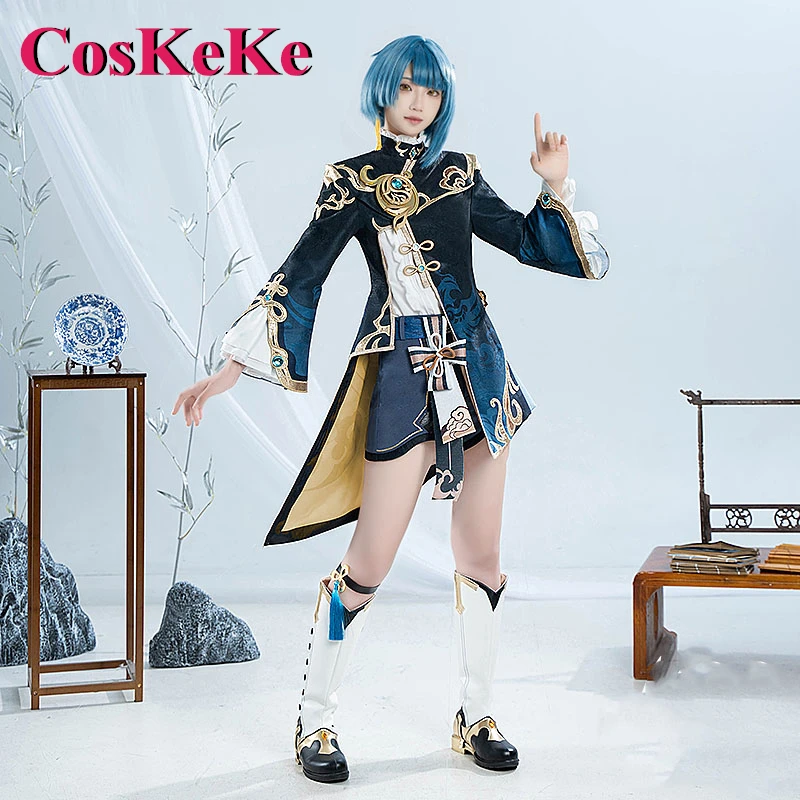 CosKeKe Xingqiu คอสเพลย์อะนิเมะเกม Genshin Impact เครื่องแต่งกายหวาน Elegant COMBAT Uniform ผู้หญิงฮาโลวีนเล่นบทบาทเสื้อผ้า