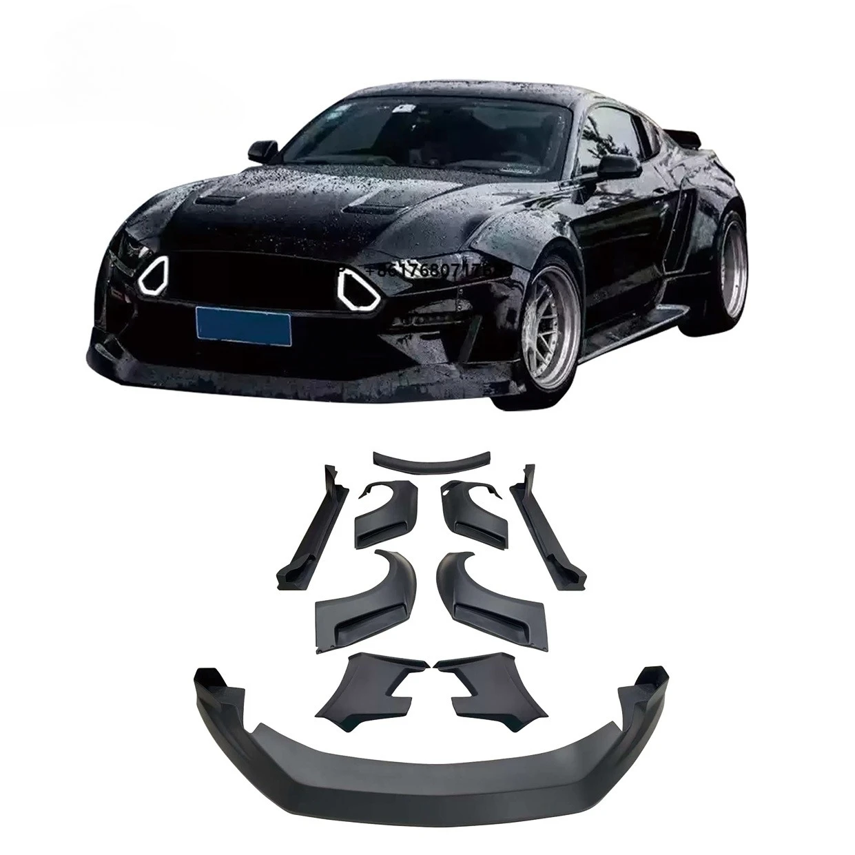Glass Fiber Wide Body Kit for  Mustang 2018-2020 CD Style Front Lip Side Skirt Car Wheel Eyebrows Auto Parts