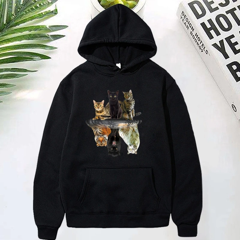 

Fashion Women Cat And Tiger Print Hooded Sweatshirt Autumn Leisure Sports Pullover