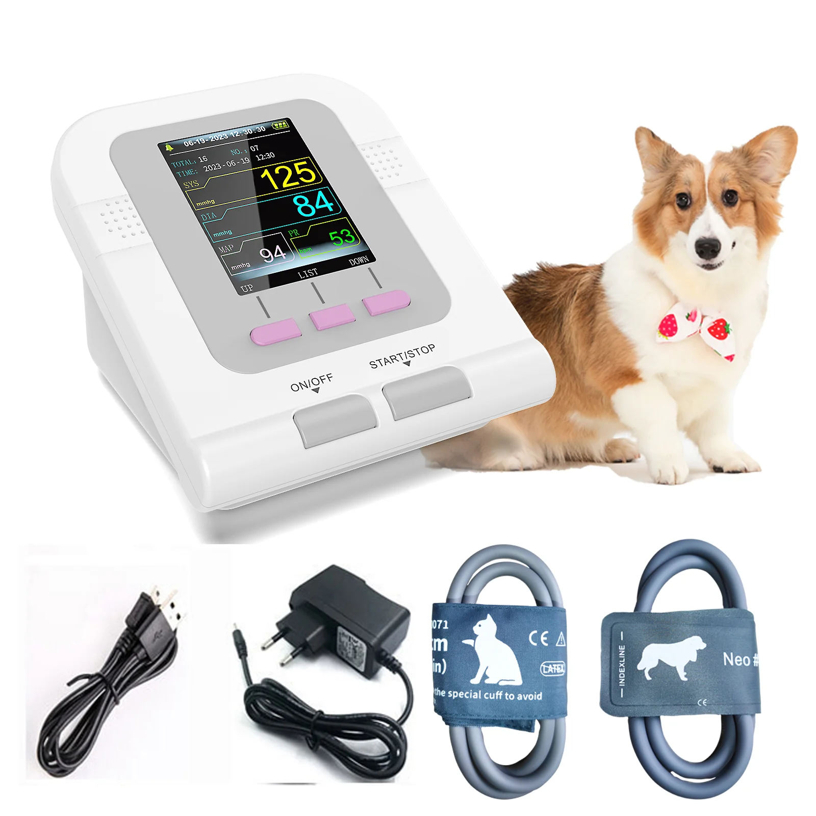 CONTEC08A-VET, EU Plug and US PLUG, Dog/Cat/Pets Animal Care, Digital Veterinary Blood Pressure Monitor Cuff Medical Care