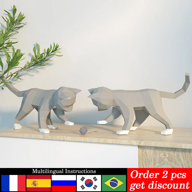 1 Pair Cats Playing Ball Animal Decor Home Origami Decoration Paper Model,3D Papercraft Art,Handmade DIY Adult Craft RTY200