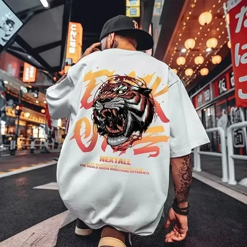 Men\'s Cotton Short Sleeve T-shirt Summer Oversize Loose and Breathable Graphic Gym Wild Streetwear Y2k Harajuku Goth Clothes