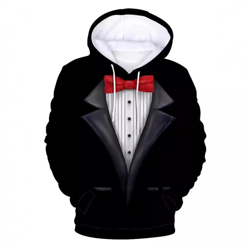 Realistic Tie Pattern Hoodies Fashion Trend Mens Autumn Long Sleeve 3D Suit Printed Hoodie Funny Casual Oversized Sweatshirts