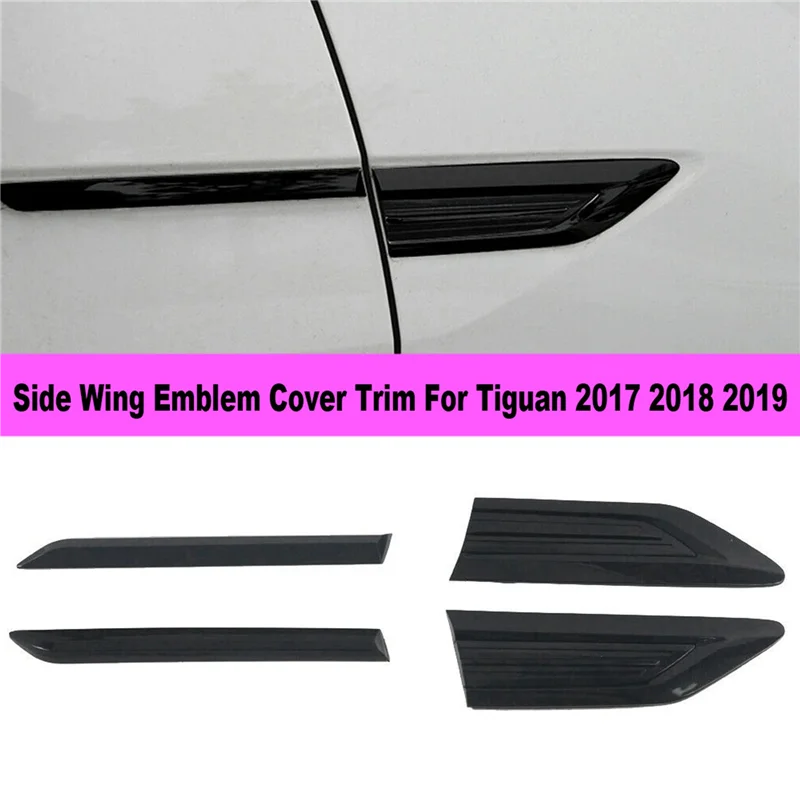 Autocollants de garniture de couverture d'emblème d'aile latérale, style extérieur de voiture, garde-boue d'aile latérale pour VW Tiguan 2017 2018 2019, A61E-4PCS