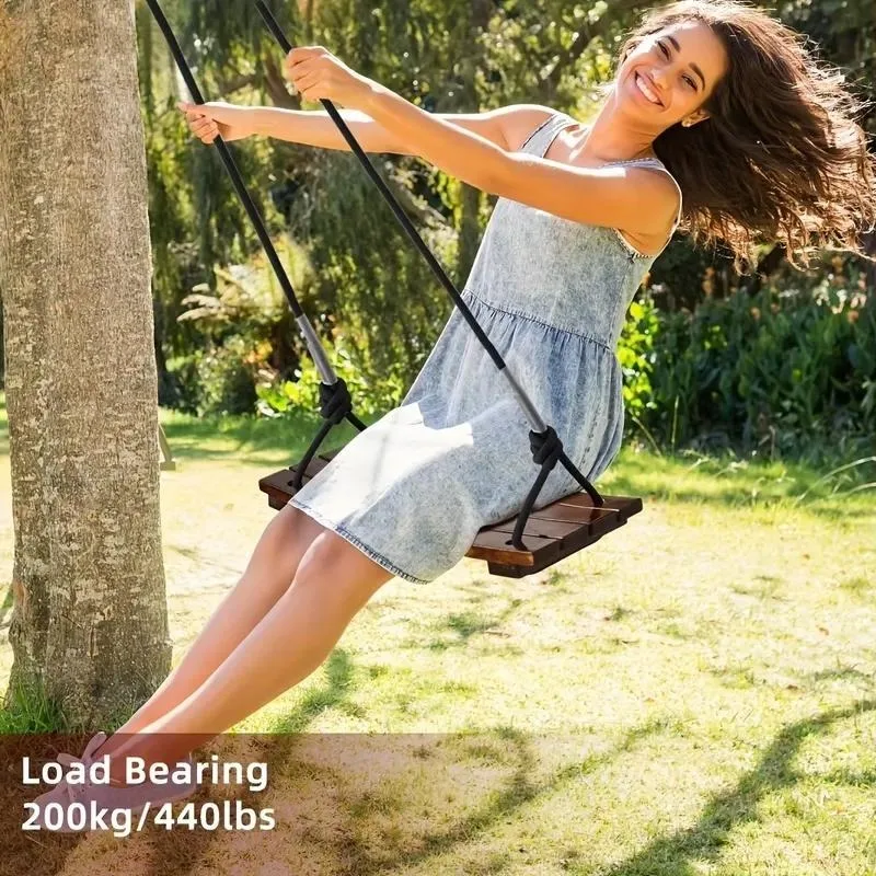Adult Hanging Swing Chair - Solid Wood Porch Swing for Indoor/Outdoor Use, Garden Tree Hammock with Weather-Resistant Finish