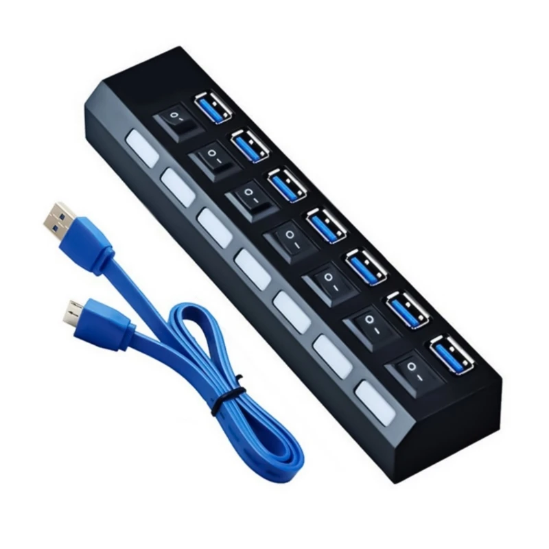 7 Port USB Hub with Individual Switches USB 2.0 Data Transfer USB Hub Dropship