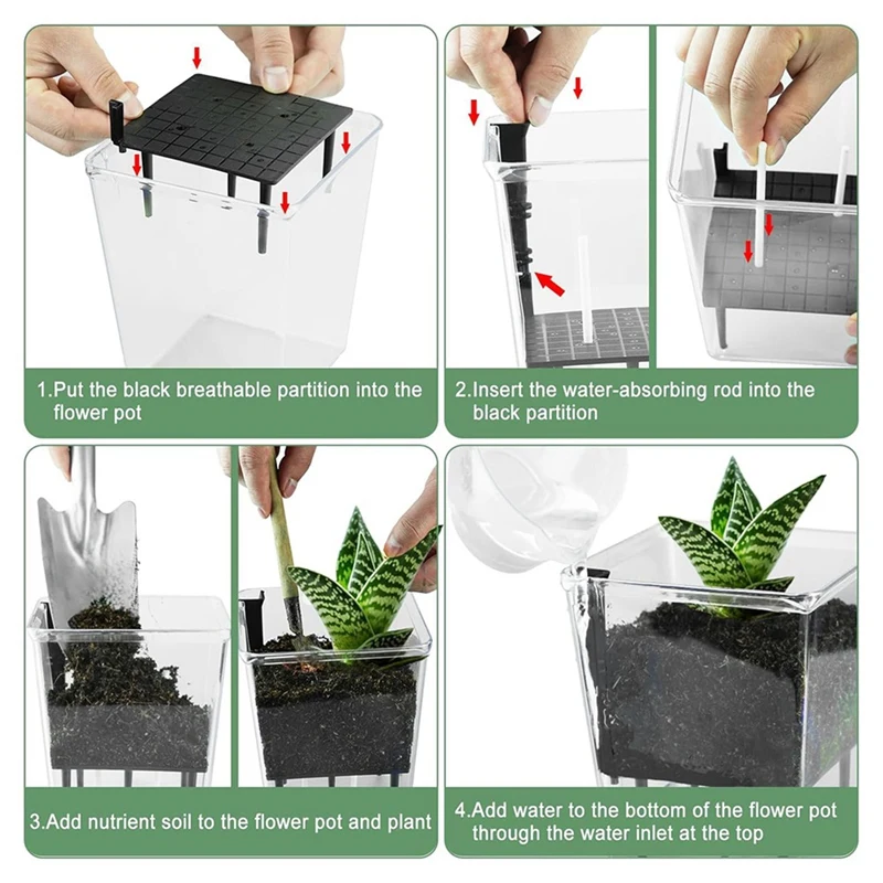 ABUP-Self Watering Pots Set, 6 Pack 5 Inch Self Watering Pots For Indoor Plants, Clear Planter Pot With Deep For Spider Plant