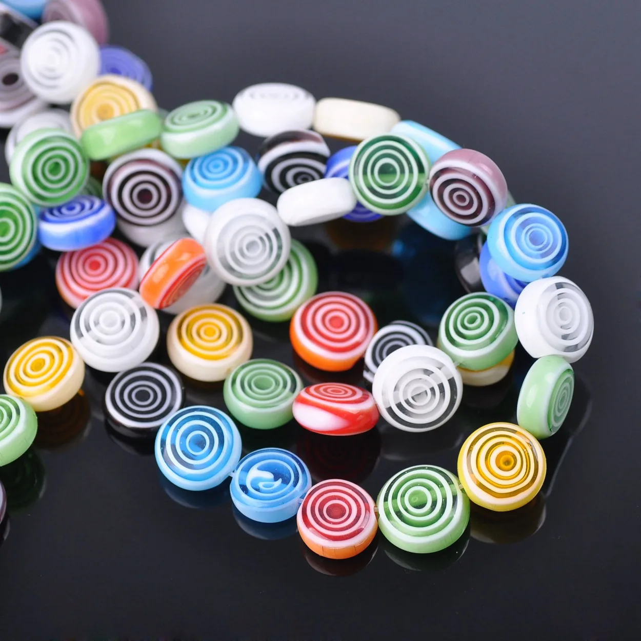 

Random Mixed Circles Patterns Flat Round Shape 10mm Millefiori Lampwork Glass Loose Beads For Jewelry Making DIY