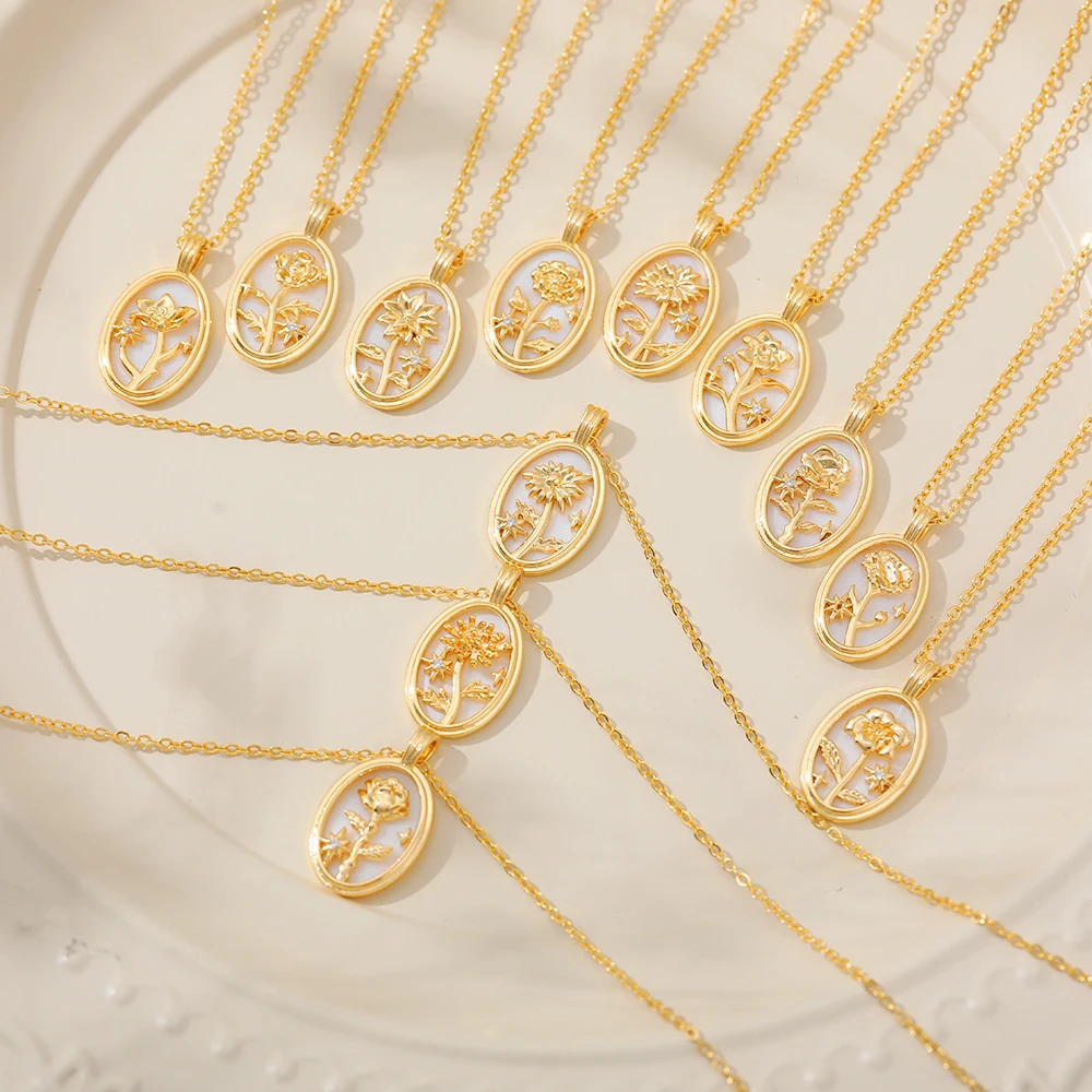 المرأة الفولاذ المقاوم للصدأ زهرة قلادة قلادة ديسمبر جوهرة الميلاد الأبيض الزركون البيضاوي تصميم الترقوة مجوهرات هدية عيد ميلاد