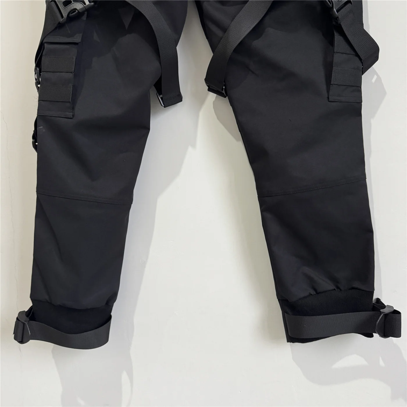 Hip Hop Punk Cargo Pants Man Multi Ribbons Decorative Techwear Pants High Street Tactical Casual Trousers