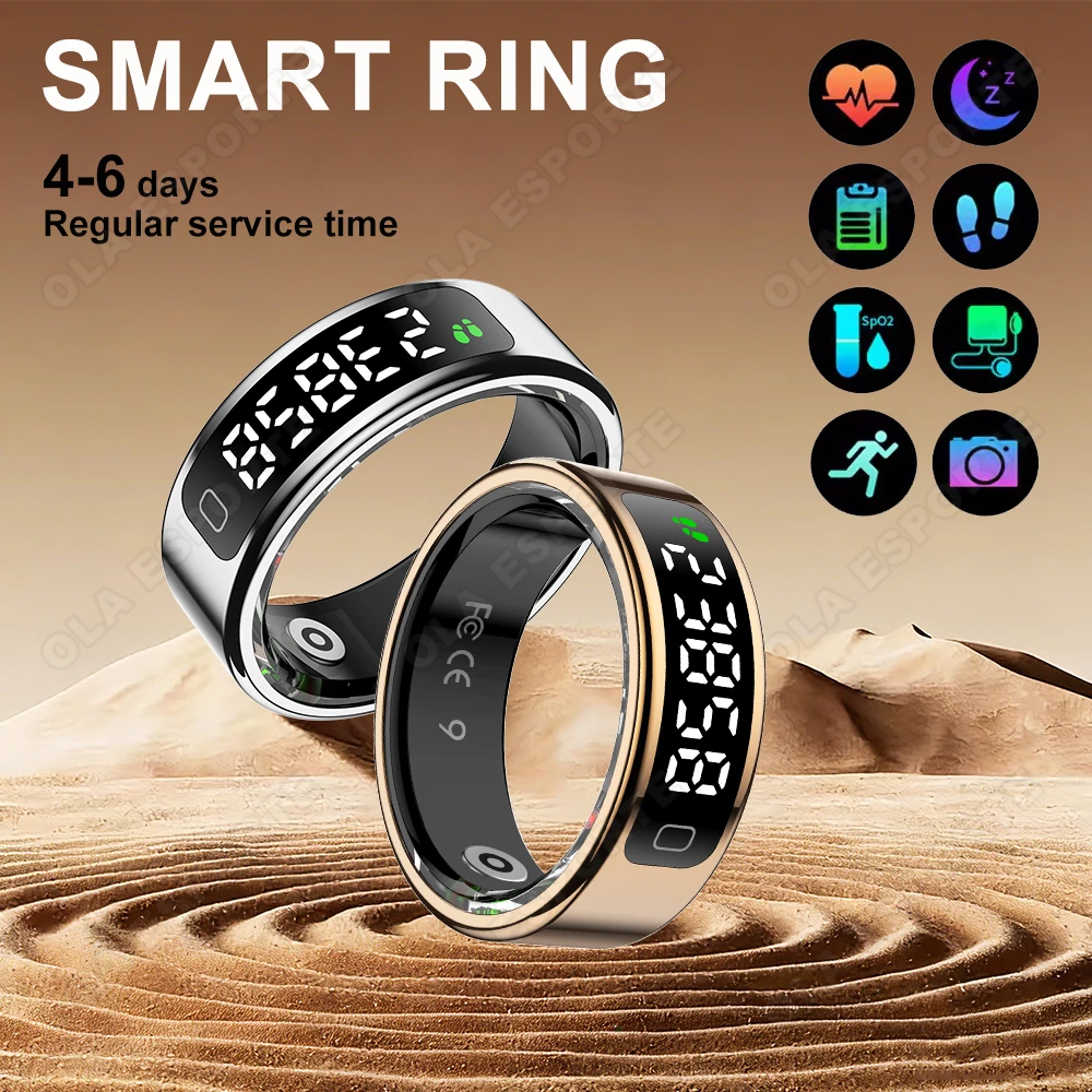 

Экран дисплея Смарт-кольцо Мониторинг сердечного ритма и кислорода в крови Многофункциональные кольца для фитнеса Несколько режимов упражнений для мужчин и женщин