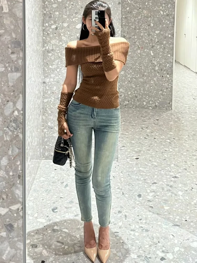 

High Waist Slim Fit Pencil Jeans Korean Style Washed Denim Elastic Women's Trousers with Hip Enhancing Effect Nine Points