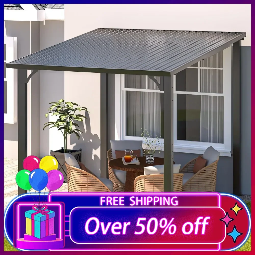 Hardtop Gazebo Outdoor Pergola 8'x8', Small Heavy Duty Lean to Metal Pergolas and Gazebos Clearance, Wall-Mounted Grill Gazebo