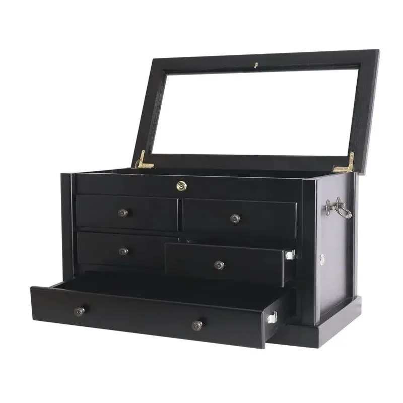 Solid Wood Tool Display Cabinet Storage Organizer for Workshop Garage Shelving Unit with Doors Heavy Duty Wooden Toolbox Rack