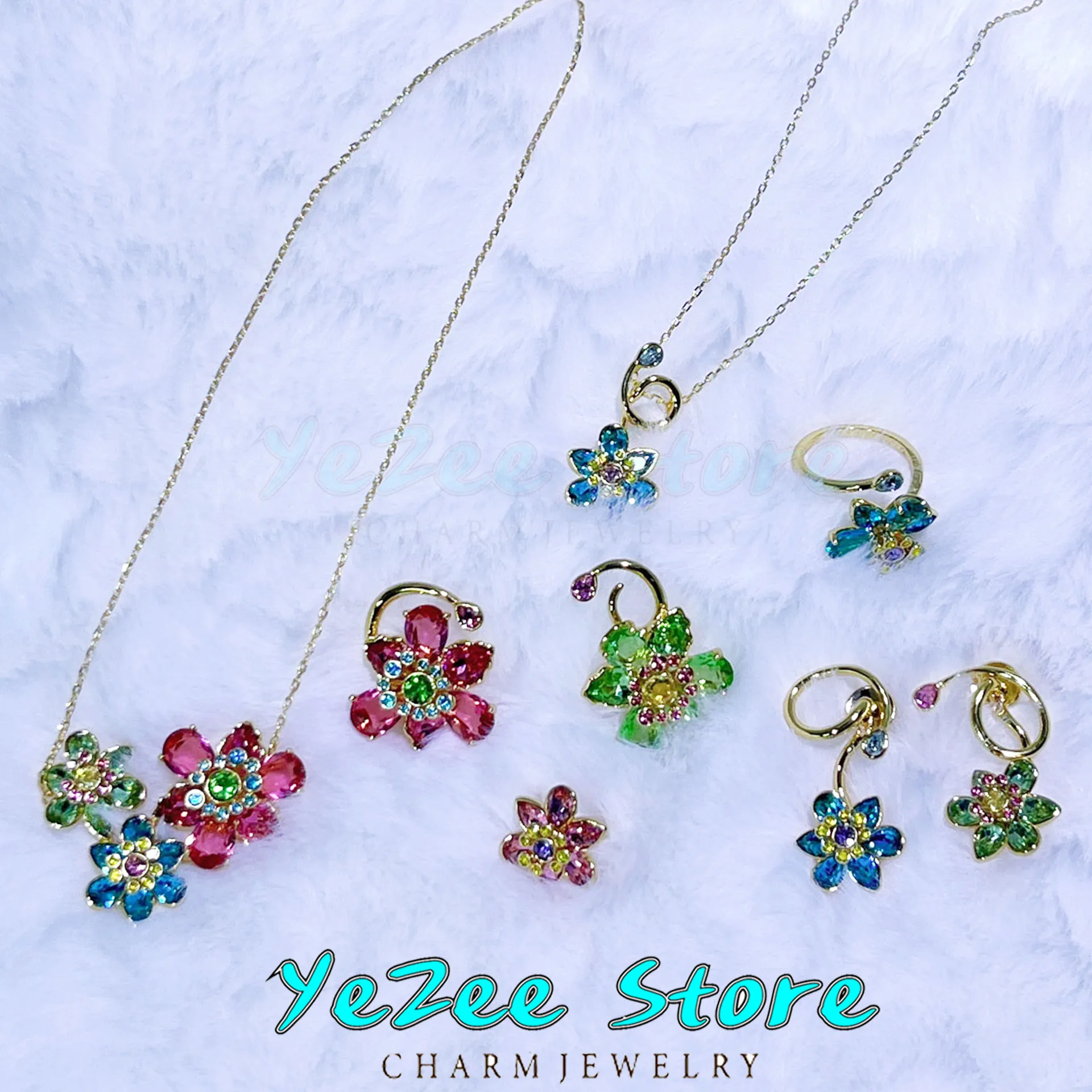 

Wedding Flower New Jewelry Alien High Quality Jewelry Colorful Collar Earrings Bracelet Ring Set Women's Luxury Charm Gift