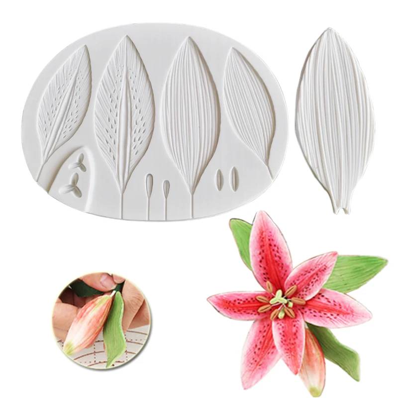 Moule en silicone fleur de lys, cuir chevelu et bourgeon Veiners, har ant, outil de décoration de gâteau, pâte à gomme, Sugarcraft, forme de