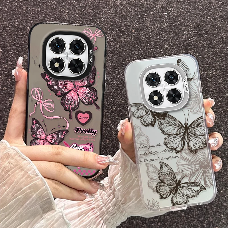 Grey Butterfly For Xiaomi 13 14T Redmi 13C Note 9S 10 12 13 14 Pro Plus POCO X6 M6 X5 C65 K70E IMD Colorful Silver Phone Case