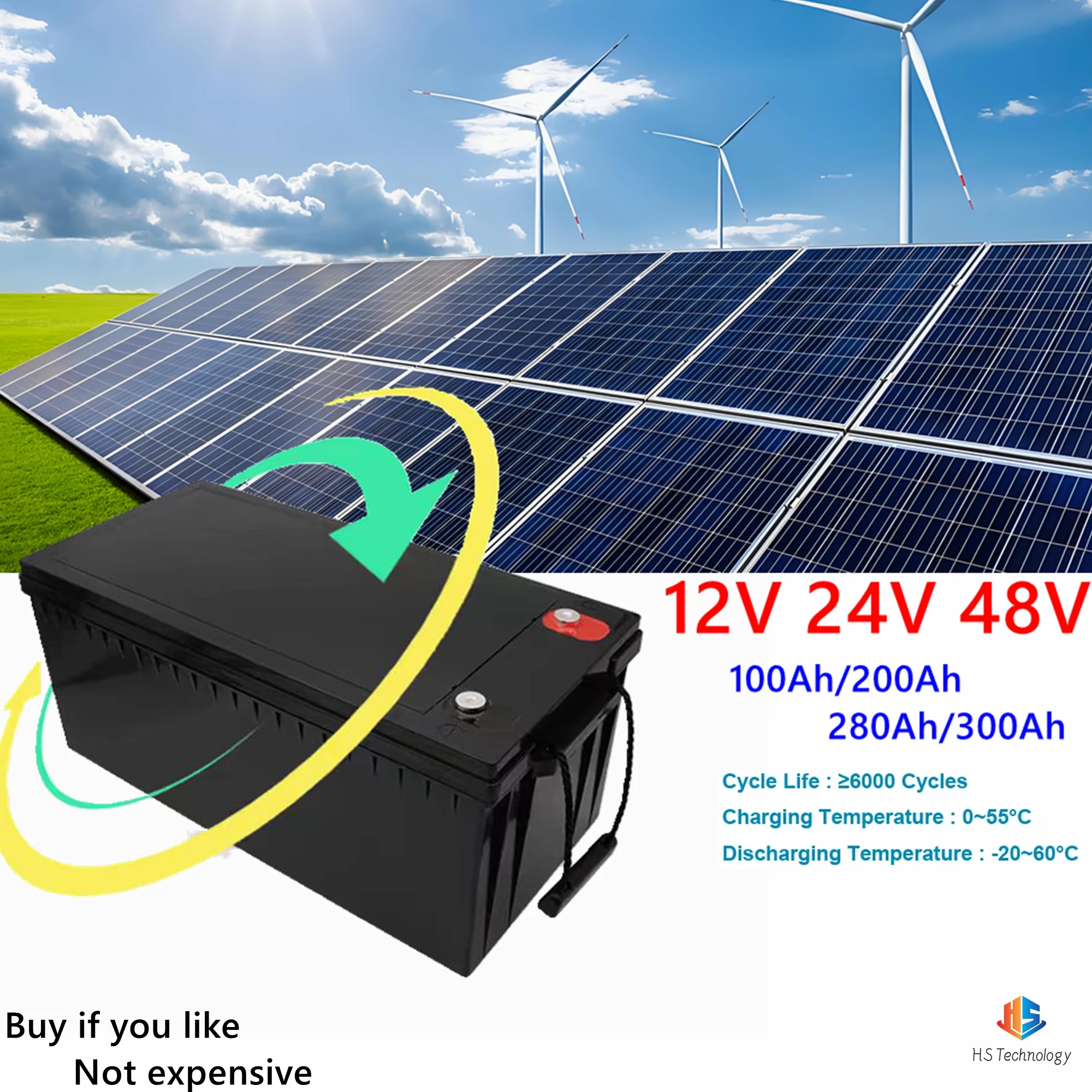 

HS 12V 24V 48V 100Ah 200Ah 280Ah 300Ah 400Ah LiFePo4 Battery Lithium Iron Phosphate Batteries For Solar Boat inverter Golf Cart