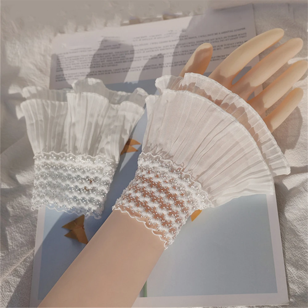 

1 пара плиссированных рукавов в корейском стиле для женщин, белые съемные рукава с цветочным принтом, аксессуары для женской одежды