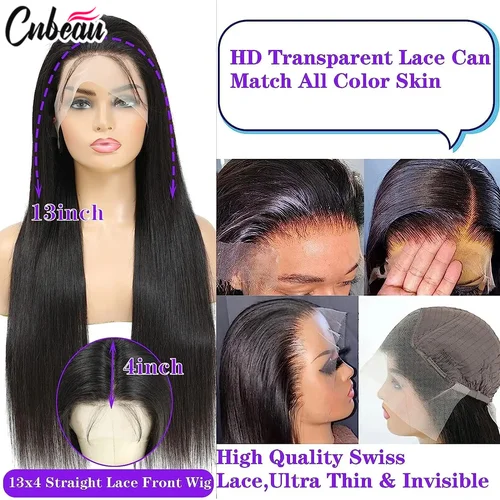 Imagen 2 del producto 250% 360 peluca Frontal de encaje completo 13x6 HD para mujeres 13x4 Frant cabello humano Remy liso sedoso negro oscuro sin pegamento prearrancado