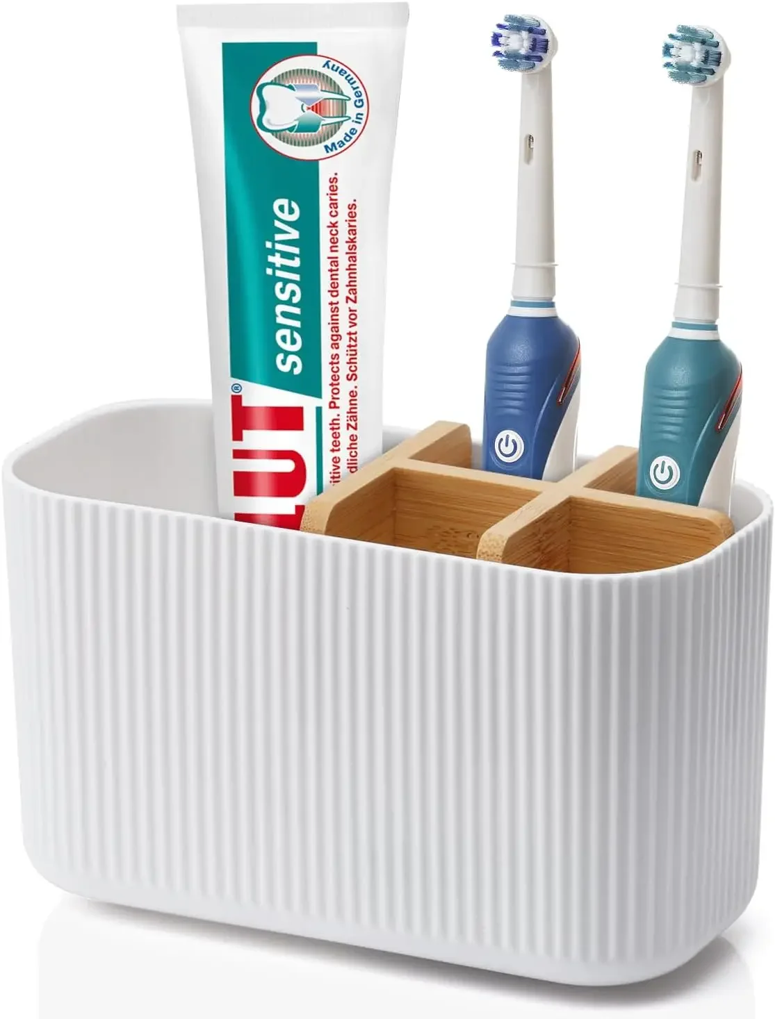 

Bamboo Toothbrush Holder for Bathroom Countertop - Removable Dividers, Easy Clean, Multifunctional Organizer
