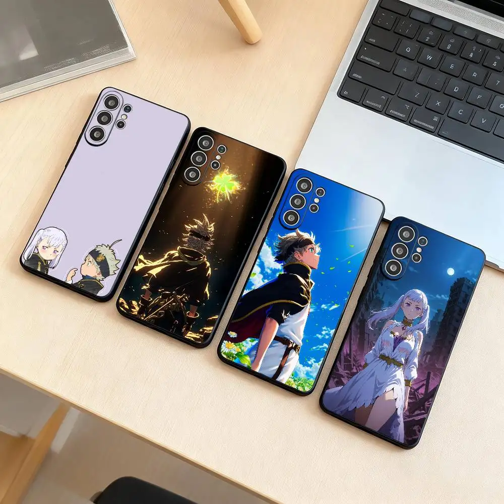 B-Black Clover  Phone Case Black Silicone Soft For Samsung S25,S24,S21,S22,S23,S30,Ultra,S20,Plus,Fe,Lite
