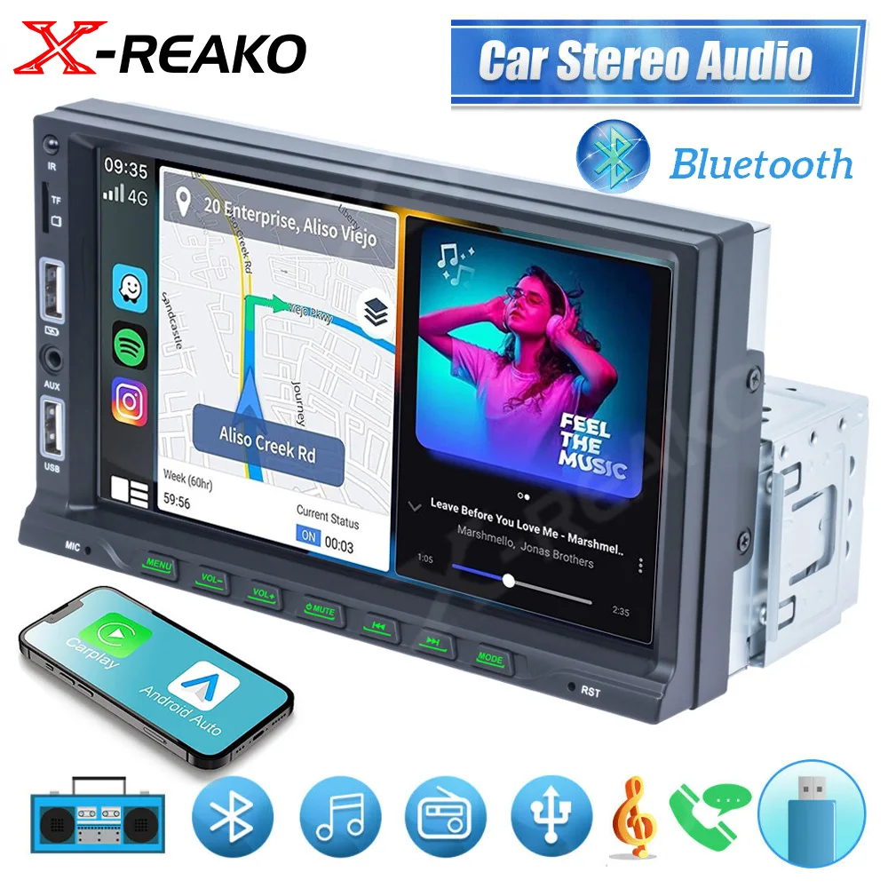 X-REAKO 1 din Car Radio 7 Inch  Universal Carplay Multimedia Player Android Auto Audio Car Stereo MP5 Bluetooth USB TF FM Camera