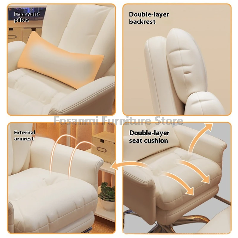كرسي مكتب جلدي قابل للتعديل مع مسند ذراع منحني خارجي كرسي مريح كرسي كمبيوتر دوار كرسي مكتب ألعاب منزلي ناعم