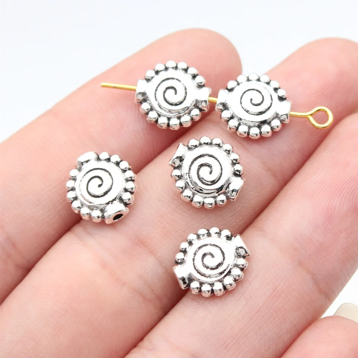 40pcs 10x10mm(0.39x0.39inch) Antique Silver Color Vortex Small Hole Beads DIY Jewelry Findings