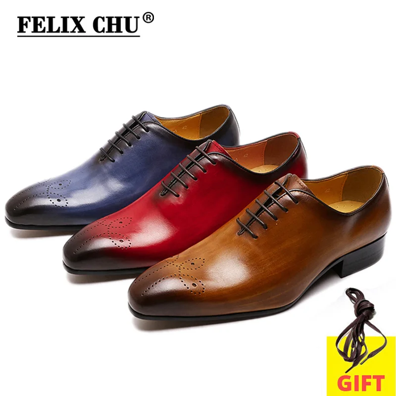 FELIX CHU-zapatos Oxford de cuero genuino para hombre, calzado de vestir Formal con cordones y Punta puntiaguda, a la moda, para negocios y bodas