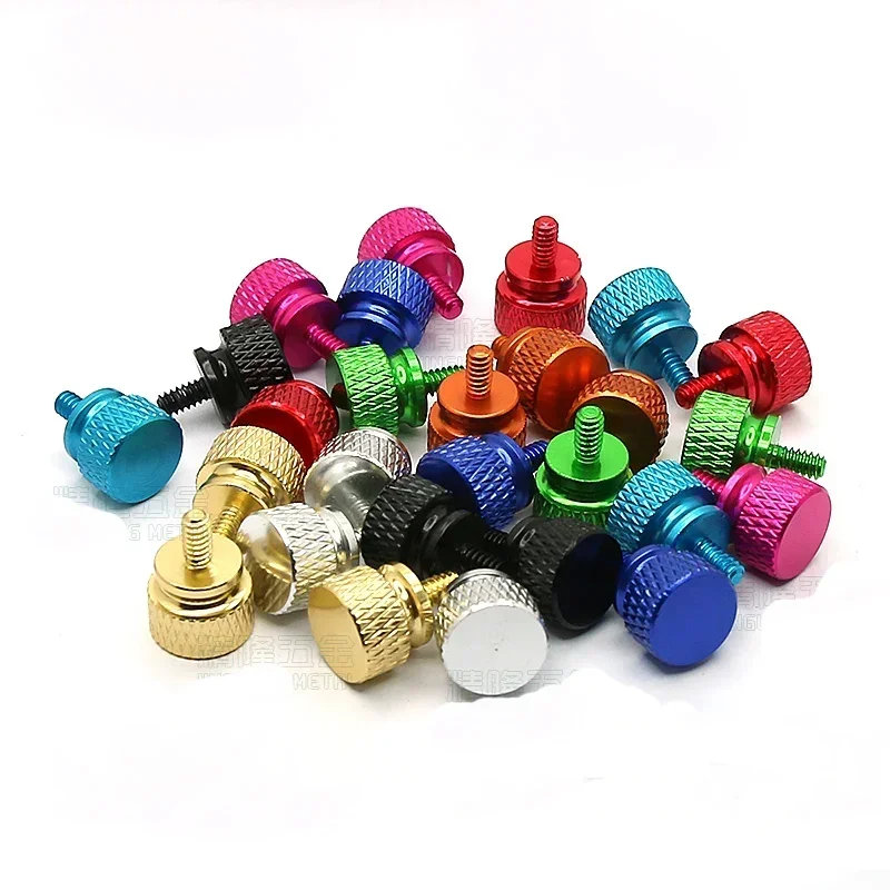 

MSTHREE 10pcs 6#32x6 round high head Knurled hand screw color machine box screws 3.5mm thread zinc alloy