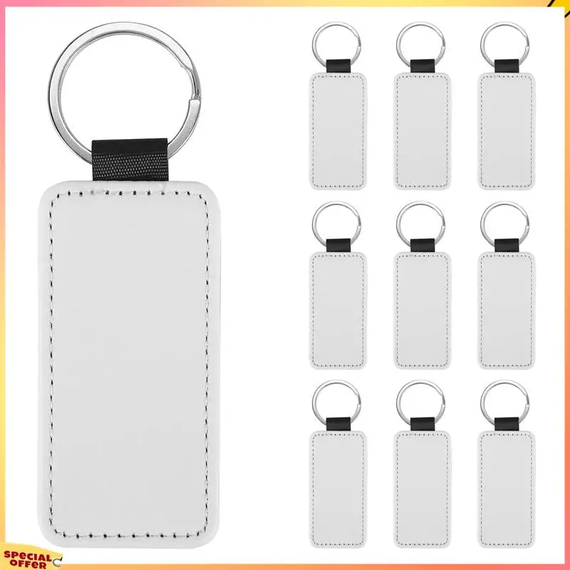 ABFI 10 peças chaveiro de couro retângulo em branco MDF chaveiro sublimação transferência de calor kit jóias fazendo