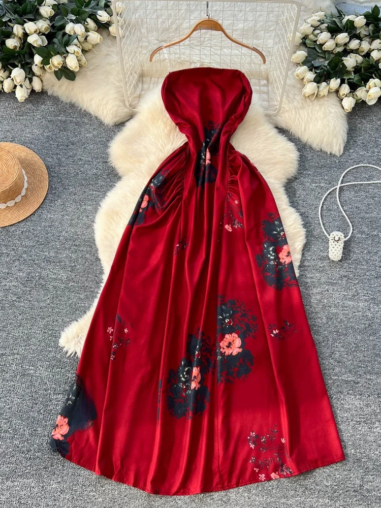 

Ele красный цветочный принт макси Dr сексуальный с высокой талией для похудения Svel женский летний Dr Luxury Faion Ci Commute