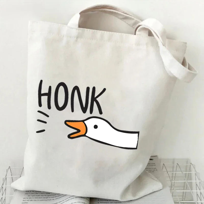 Funny Honk Untitled Goose Game Women Handbags Harajuku Goose Shopping Bags Cartoon Canvas Shoulder Bags Student Tote Bags