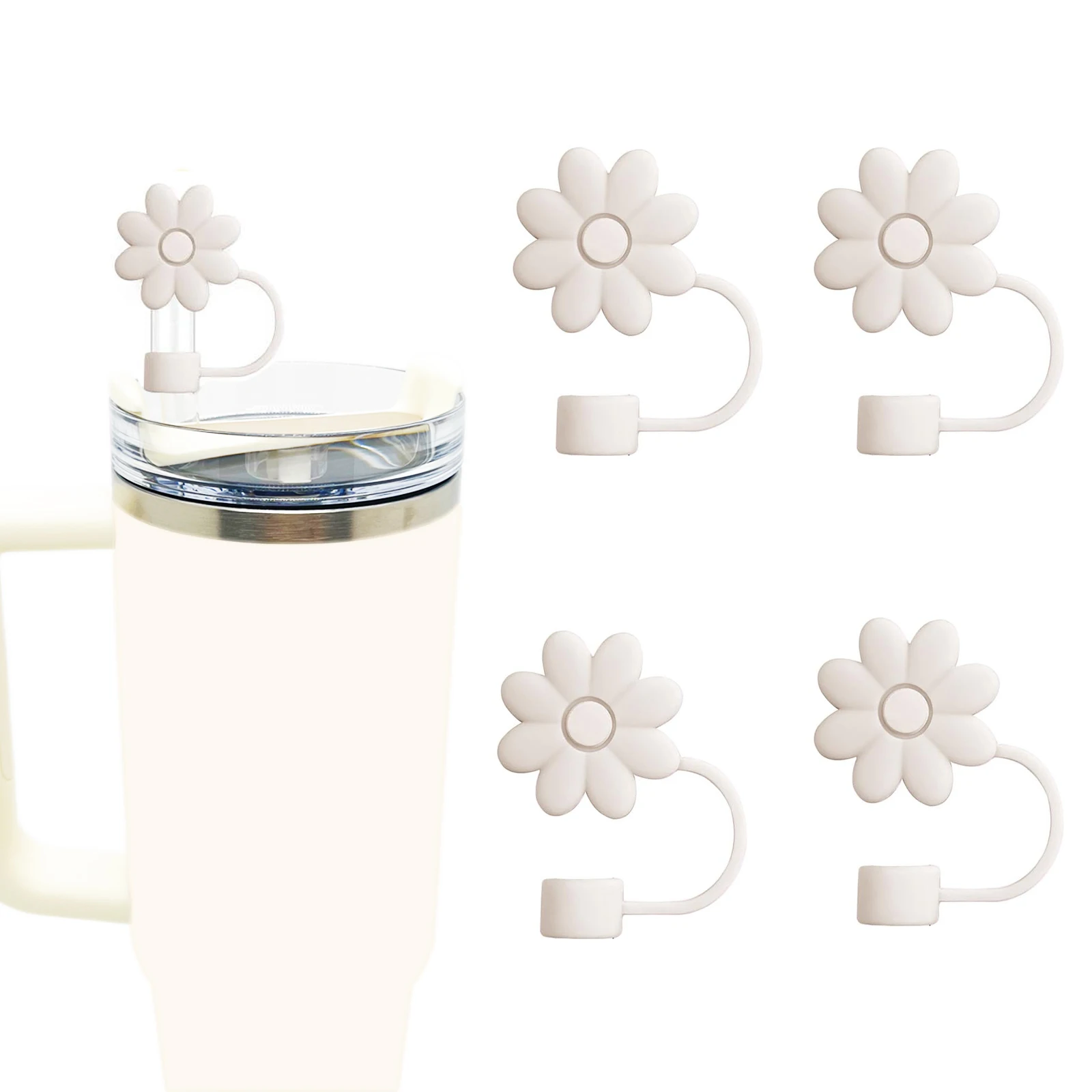 Cubiertas de pajita de flores para tazas Stanley, accesorios de vaso de 30 y 40 Oz, tapas de paja de silicona de 4 piezas, 10mm, pajitas de 0,4