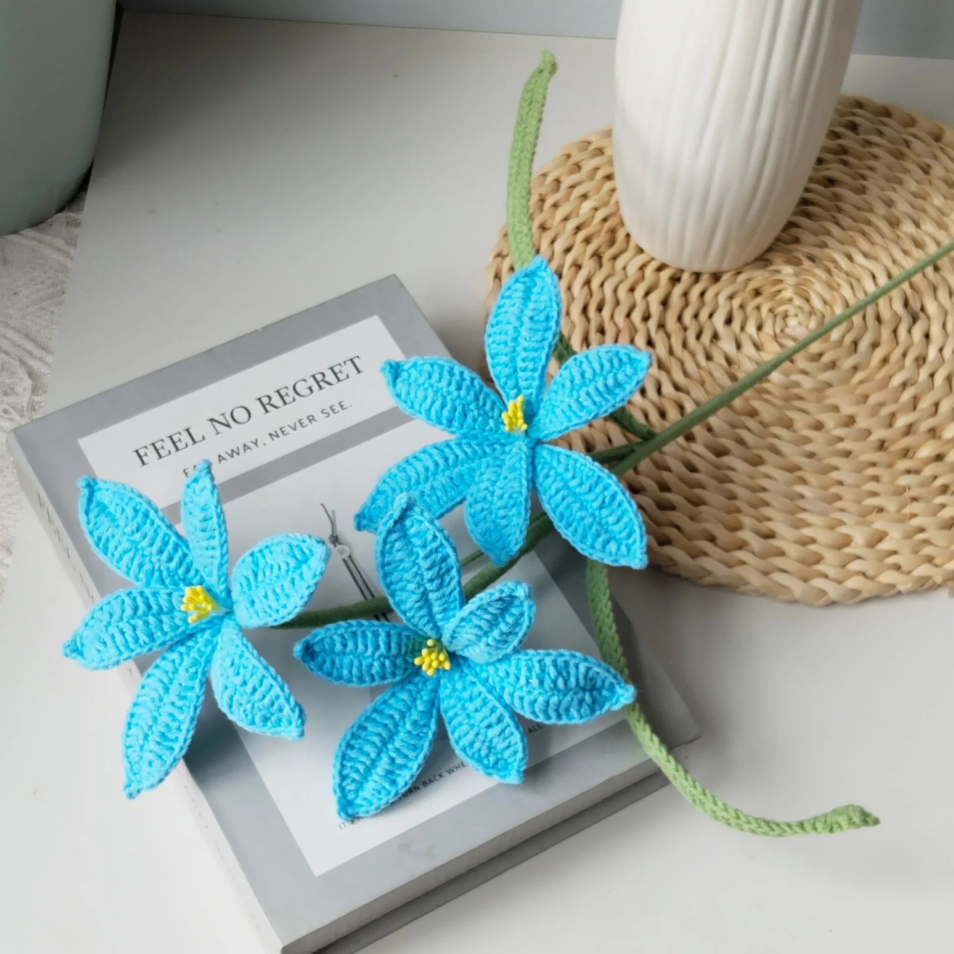 Gehäkelte Orchideenzweige Kreativer Gestrickter Blumenstrauß Handgemachte Blumen Künstliche Pflanze Raumdekoration – Detail 9
