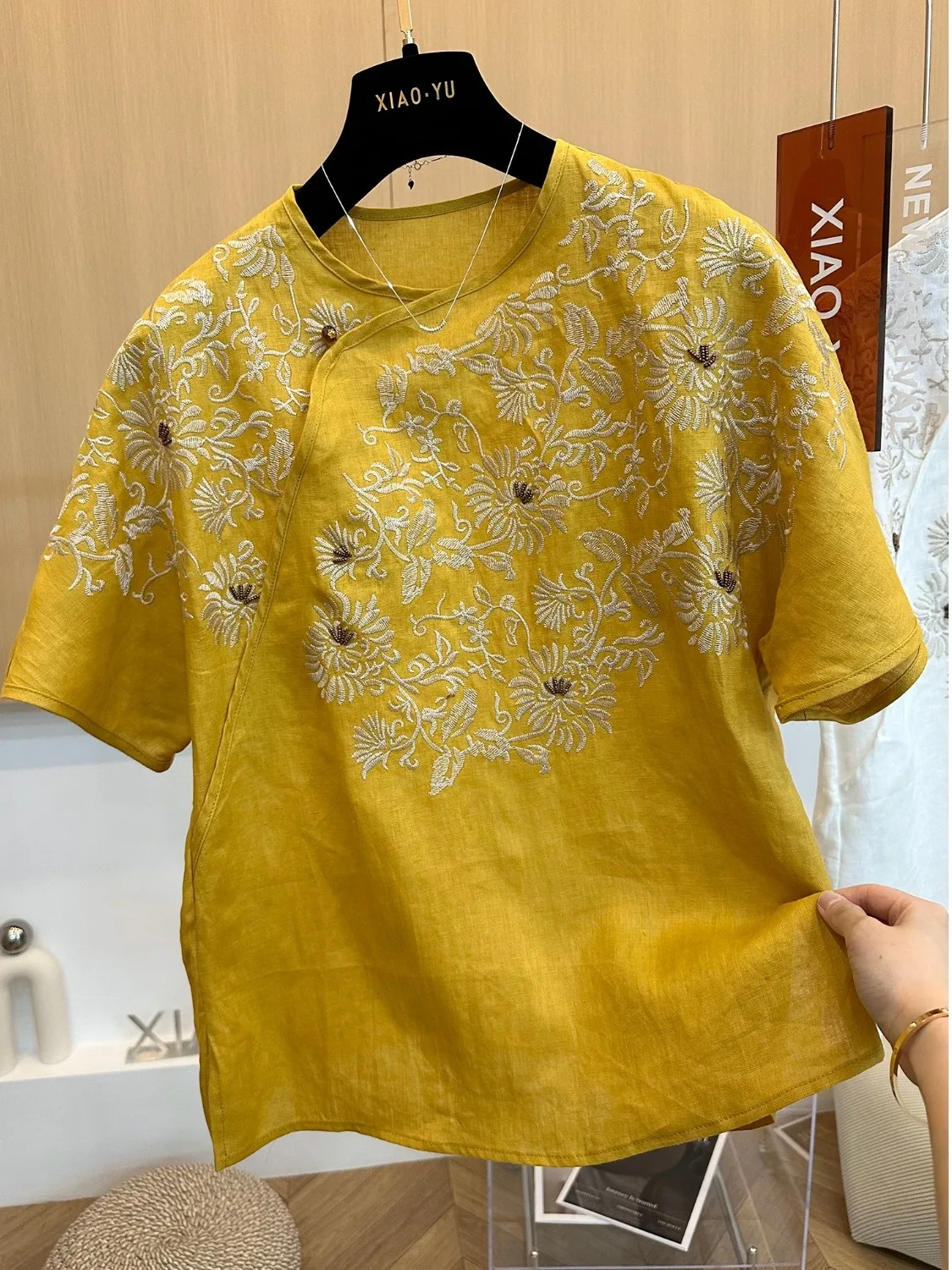 

Ele круглое Ne ort Sve вышитое irt Heavy Work из смеси хлопка и льна, женское модное летнее новое поступление