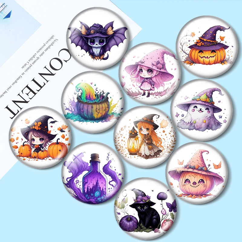 

Watercolor Halloween Pumpkin 10pcs 12mm/18mm/20mm/25mm Round photo glass cabochon demo flat back Making findings