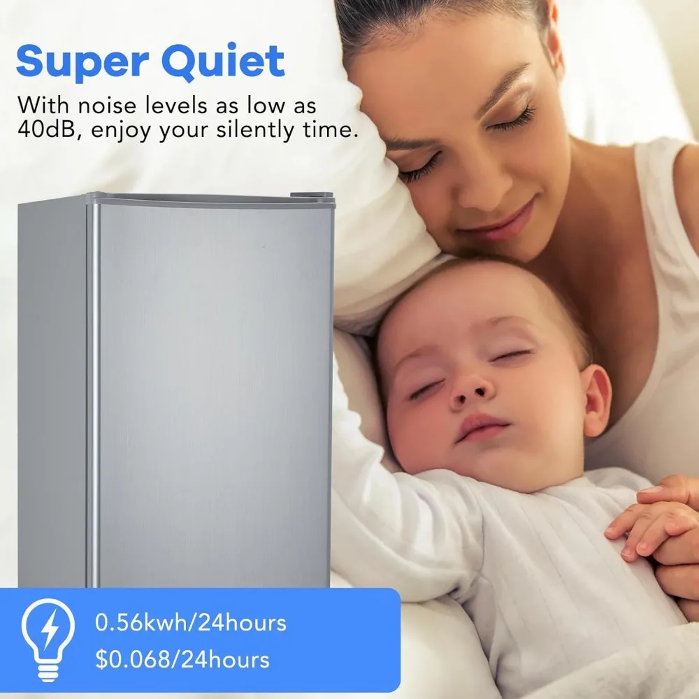 ثلاجة مدمجة مع فريزر، ثلاجة صغيرة مفردة 3.2 قدم مكعب، تحكم في الحرارة قابل للتعديل، أبواب قابلة للعكس، فري صغير