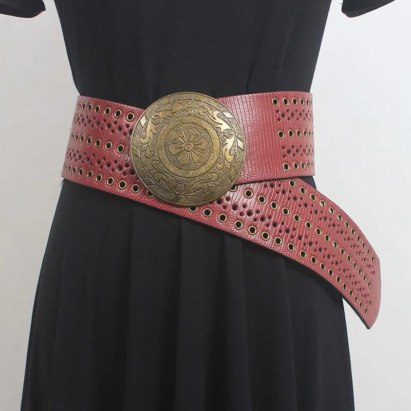 

Женские подиумные модные ретро металлические пряжки, полые кожаные пояса, женское платье, поясные ремни, украшения, широкий ремень