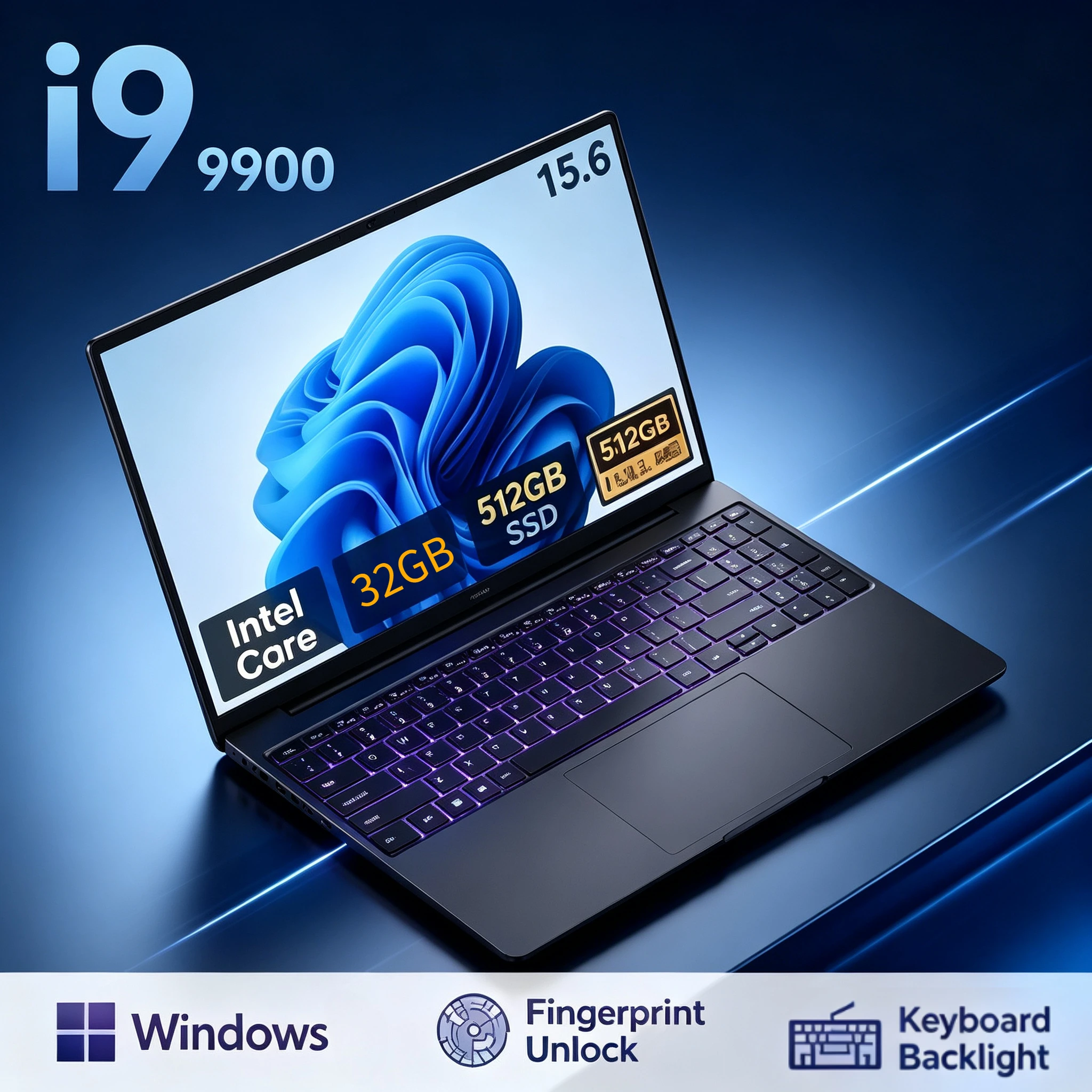 2026 Laptop Intel Core I9 9900 16GB RAM  2TB SSD 15.6' Office Gaming Laptops Fingerprint UnIock Notebook Protable PC